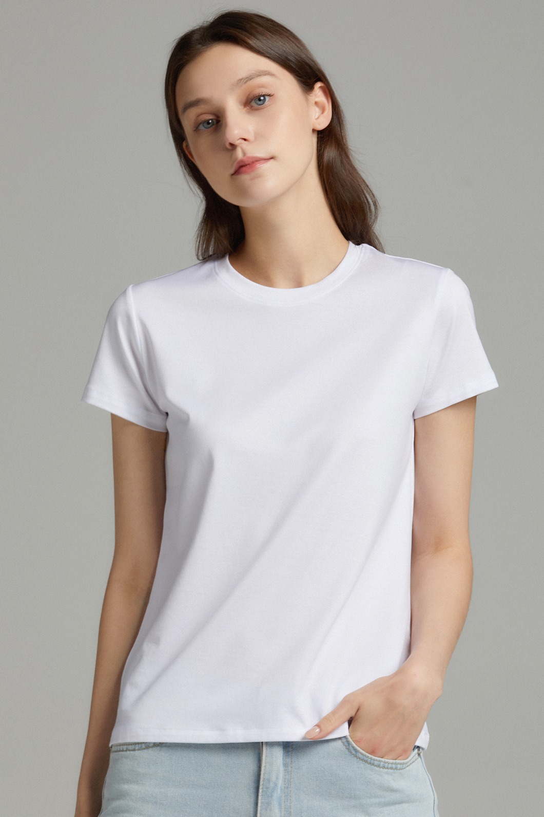 클래식 슬림 핏 크루넥 반소매 티셔츠 (WOMEN)