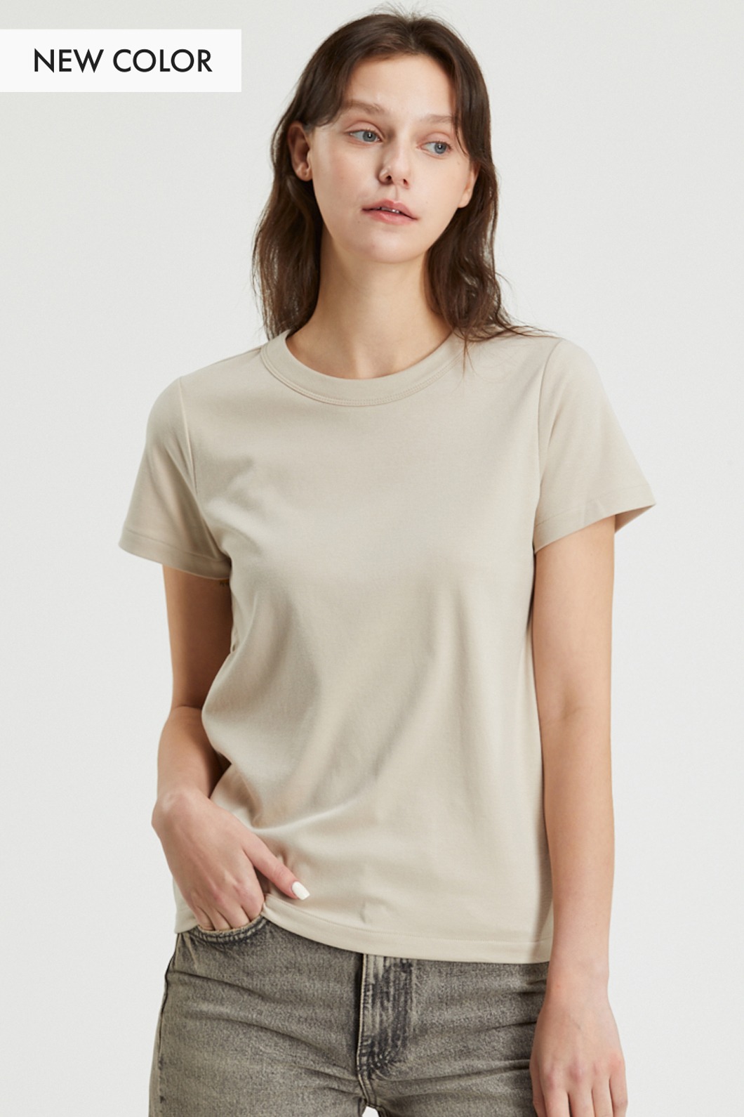양면 기모 클래식 핏 반소매 티셔츠 (WOMEN)